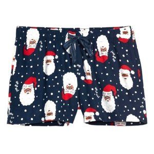 Santa Flannel Shorts Pajamas Sleep Lounge Tan Blue Woman's Size XL JJ3377